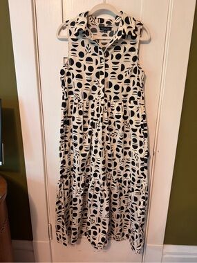 Rachel Zoe Sleeveless Black & White Geometric Tiered Midi Dress - Size M
